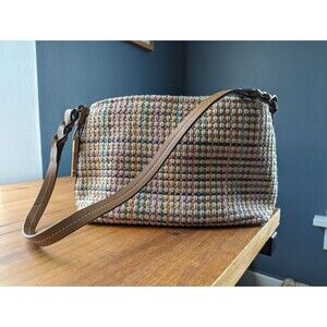 Fossil 75082 Shoulder Bag Classic Weave Purse Multicolored Straw Leather Trim